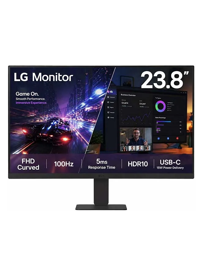 Ultra-HD 24-inch Curved FHD Monitor, 100Hz Refresh Rate, HDR10, USB-C 15W Power Delivery, Eye-Care Flicker Safe, Borderless Design (Black, 61 cm) 6wvyl