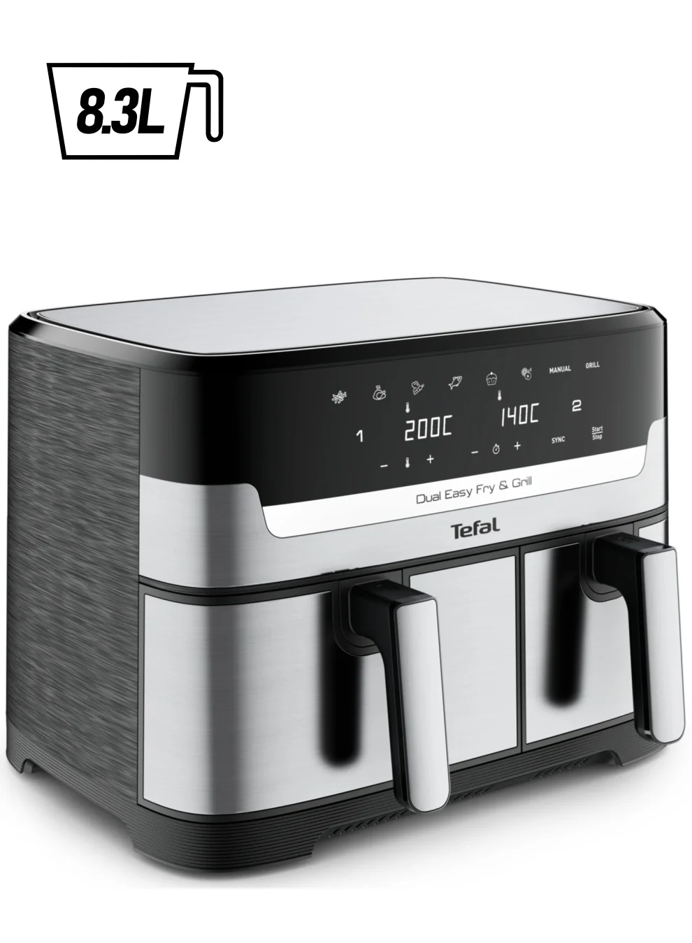 Dual Air Fryer and Grill with Dual Drawers 8.3 L (Black/Silver) 2w2et