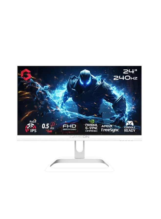 GAMEON 24 Inch Gaming Monitor, FHD 1080p Fast IPS Display, 240Hz Refresh Rate, 0.5ms Response Time, HDR, Adaptive Sync, HDMI & DisplayPort (White, 24 Inch) bdxh4