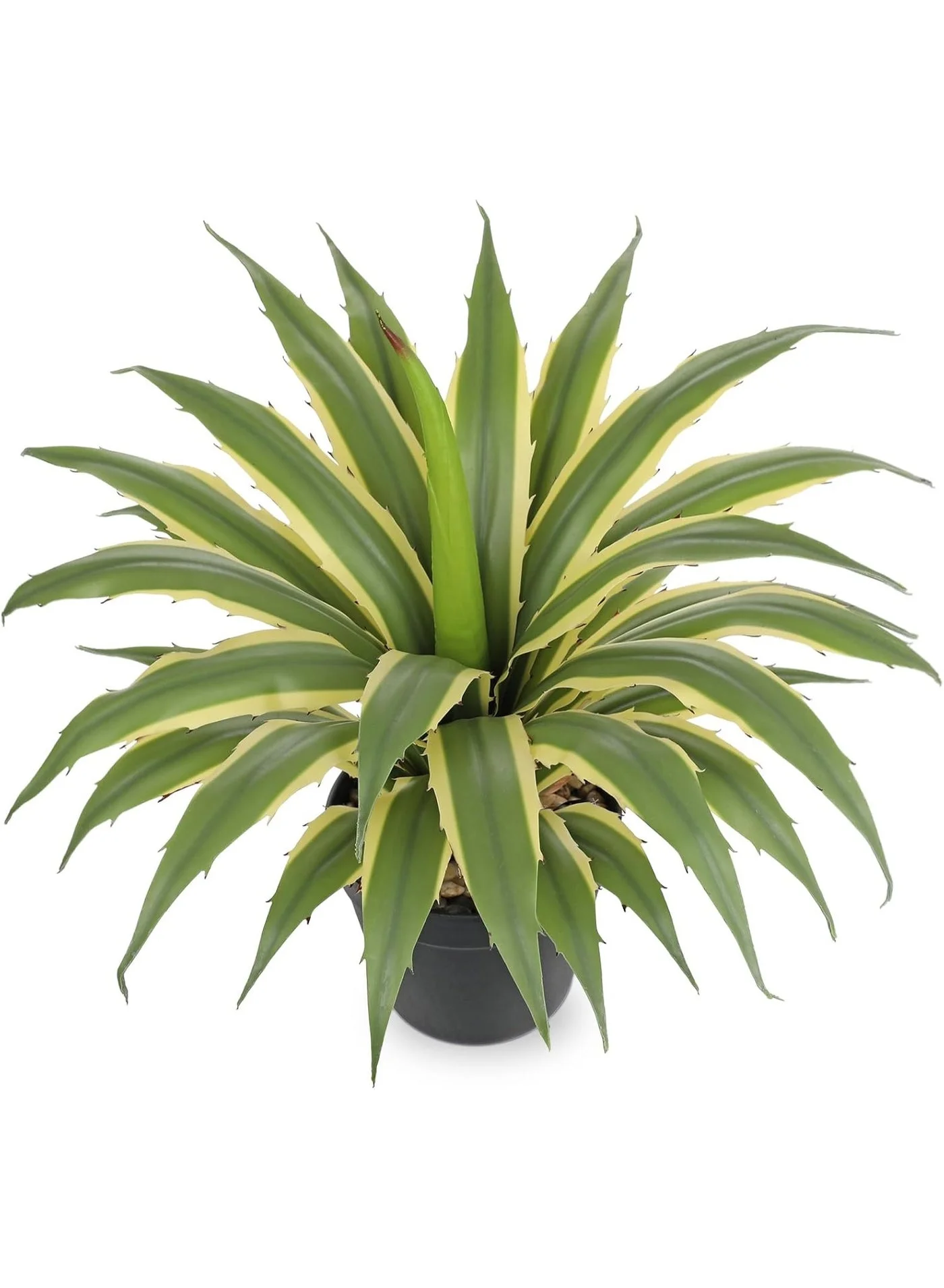LATIFA Artificial Agave Plant Decorative Faux Succulent in Black Pot with Real Stone Pebbles (43 cm) ai08m