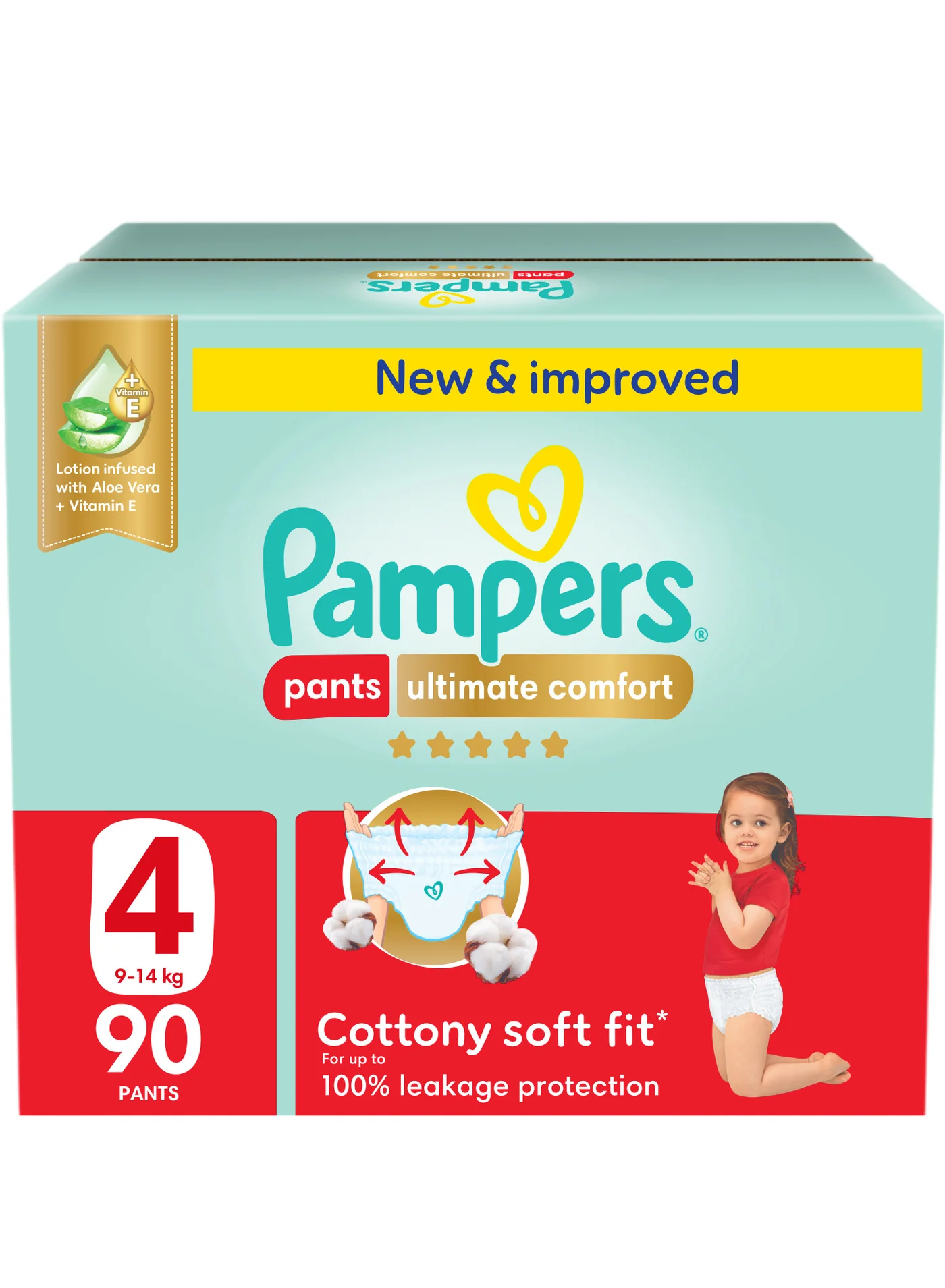 Premium Comfort Pant Diapers (Size 4, 9-14kg) Aloe Vera and Vitamin E Infused for Sensitive Skin evgup