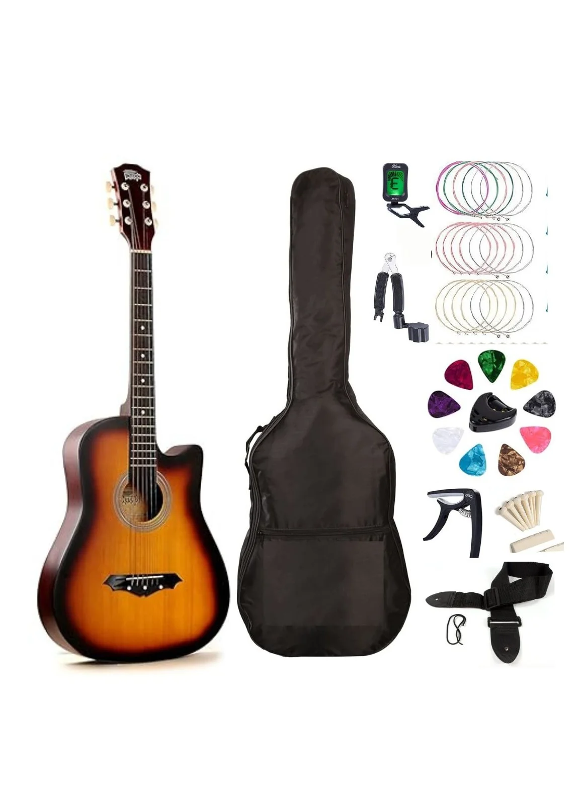 Megarya Acoustic Guitar Starter Kit for Beginners (Sunburst, 6-String Wood) x7gk9