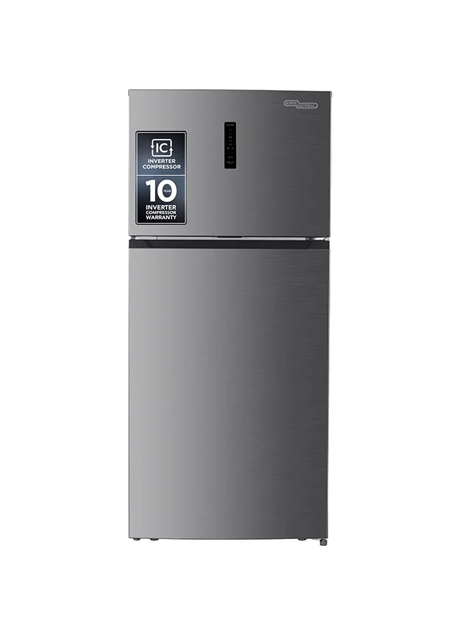 SUPER GENERAL Top-Mount Refrigerator-Freezer, 415L Net Capacity, No Frost, Tempered Glass Shelves, Quiet Operation (Inox, 415 L) 2o8ih