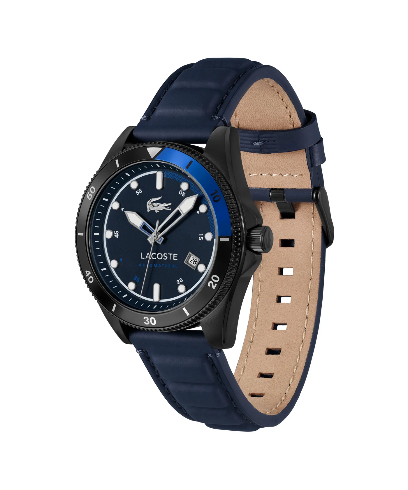Premium Automatic Round Watch with Black Steel and Aluminum Case (Leather Band, For Men) j655g
