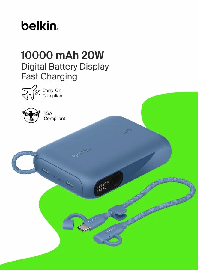 Premium Portable Charger 10000mAh Slim Power Bank with Dual USB-C Ports and Digital Display (Blue, 10000mAh) t462w
