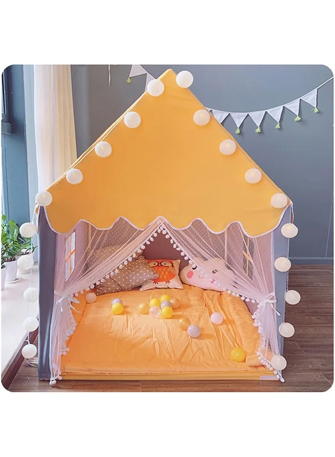 DUNISO Large Kids Play Tent Indoor Playhouse with Lace Curtains (Yellow, 130cm x 100cm x 130cm) 5l3s1