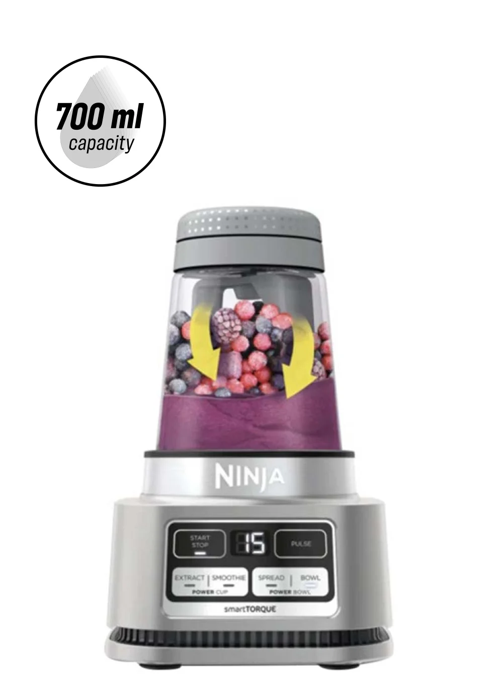 Premium Power Nutri Blender 2-In-1 High-Performance Food Processor with 700mL Cup and 400mL Bowl (Silver, 1100W) 6c4p3
