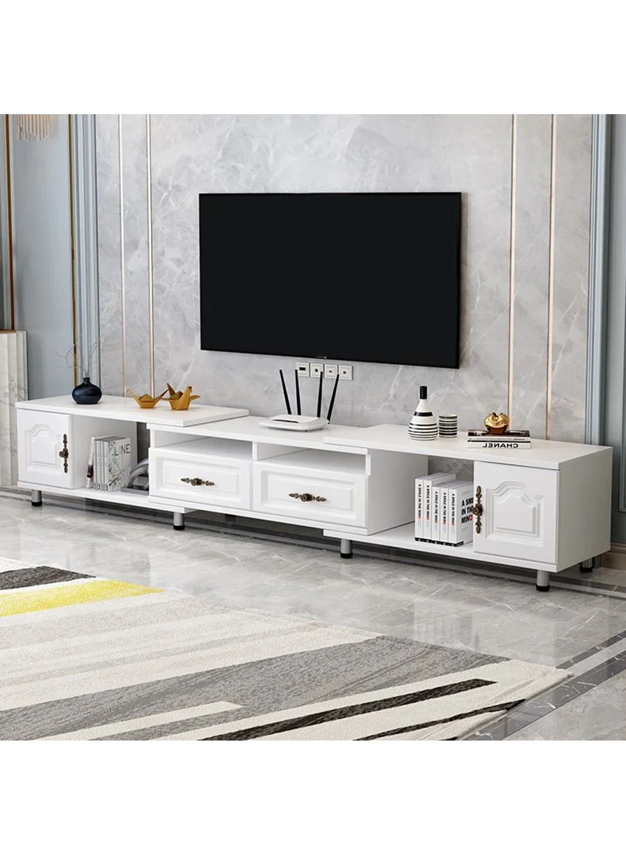 ADEBOLA Retractable TV Stand Modern Media Console Table (White, 140-220x30x40cm) p6odh