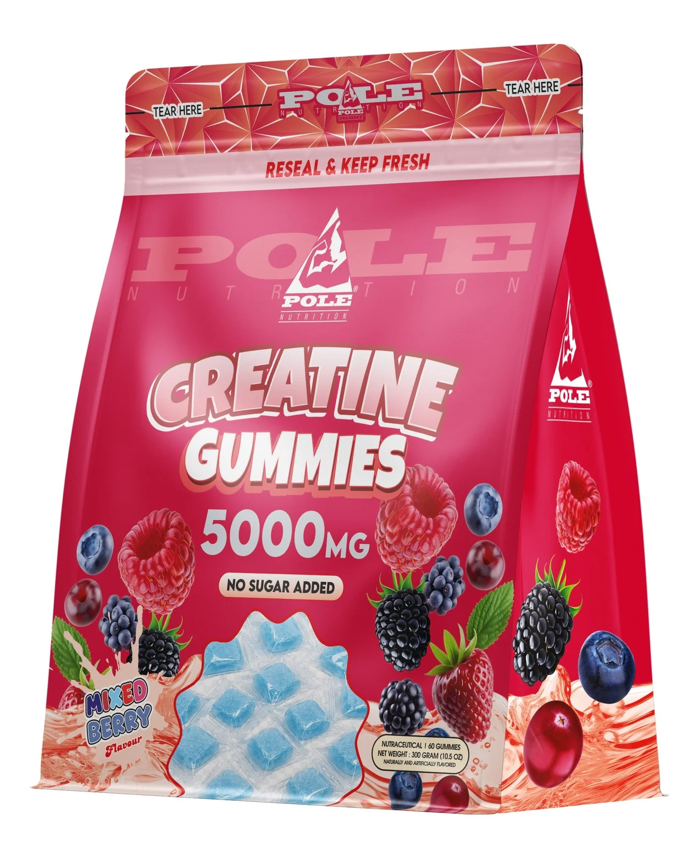 POLE NUTRITION Creatine Gummies Premium Muscle Support & Performance (Mixed Berry, 60 Gummies) dq7di