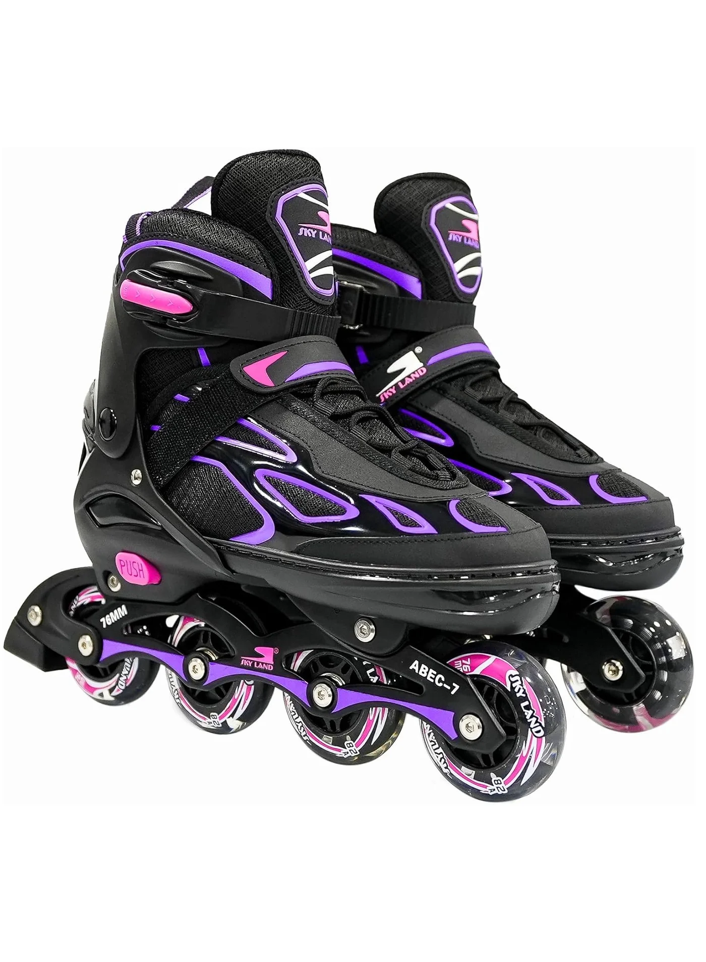Sky Land Adjustable Inline Roller Skates for Kids & Teens, Professional Skating Shoes with 8 Illuminating Wheels (Pink, Small) 0jl9s