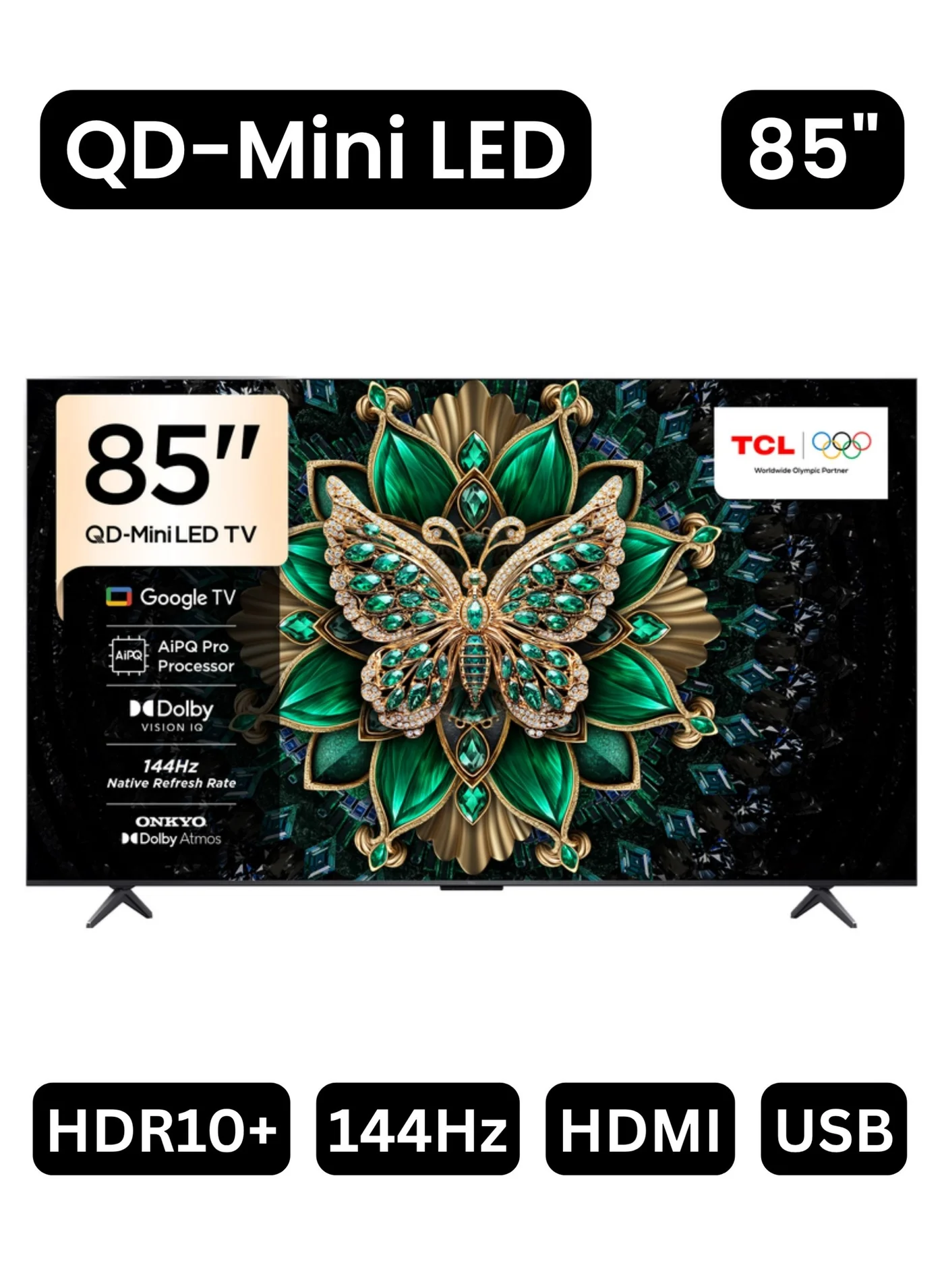 Premium 85-inch QD-Mini LED 4K Smart TV with 144Hz Refresh Rate and 2.1 Hi-Fi Audio System (Black, 216 cm) fuobs