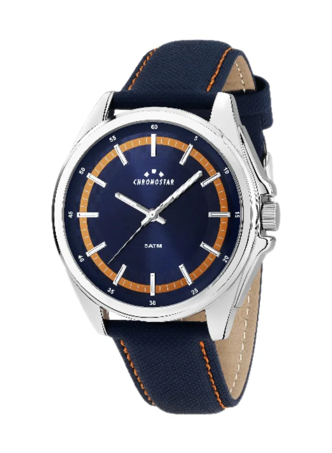 Chronostar Men's Analog Watch Round Blue Dial with Blue Leather Band (44mm) ck502