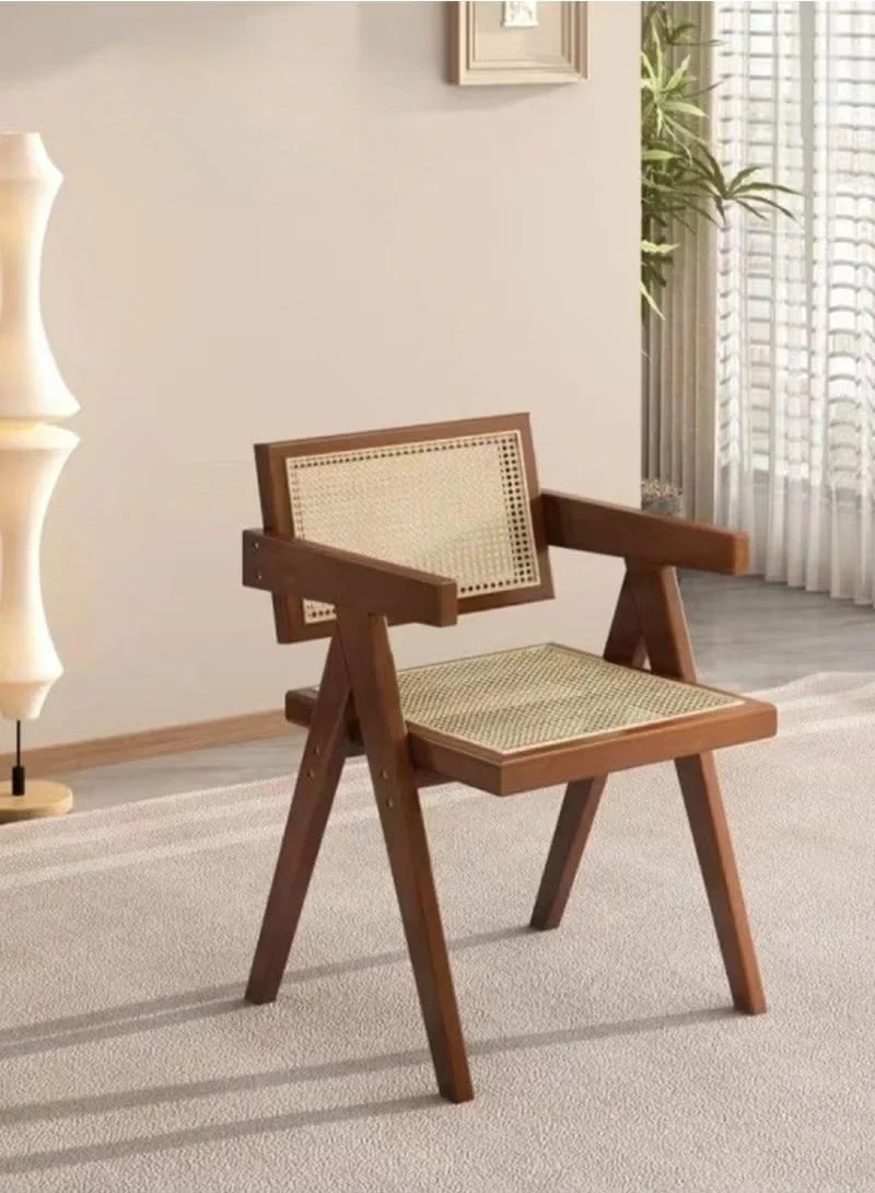 XiuWoo Rattan Reading Chair with Armrest and Wood Frame for Living Room and Bedroom (Dark Brown, 85 cm Height) pf0px