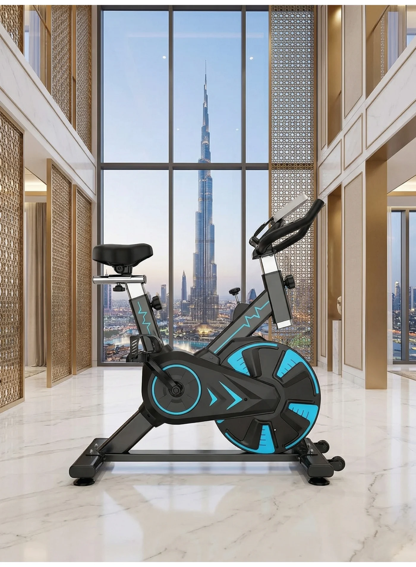 WALALLA Heavy-Duty Magnetic Exercise Bike with LED Monitor and Heart Rate Sensor - Premium Indoor Cycling Spin Bike for Home Gym (Black, 150kg Capacity) eg57l