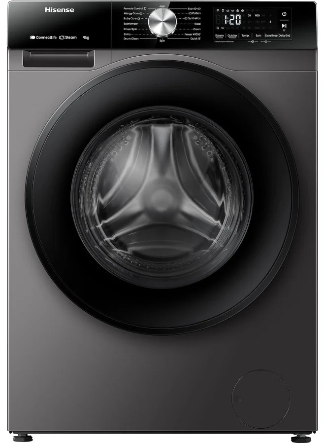Premium 9kg Freestanding Washing Machine with Inverter Motor, Smart WiFi, 1400 RPM, 15 Programs, Auto Wash (Titanium Grey, 9kg) ky7or