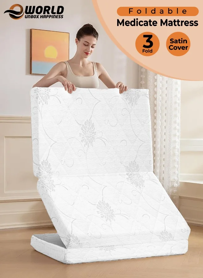 Eworld Tri-Fold Memory Foam Mattress with Satin Cover, Portable Foldable Bed for Lounging and Travel (180x90x7 cm) 0j4lf