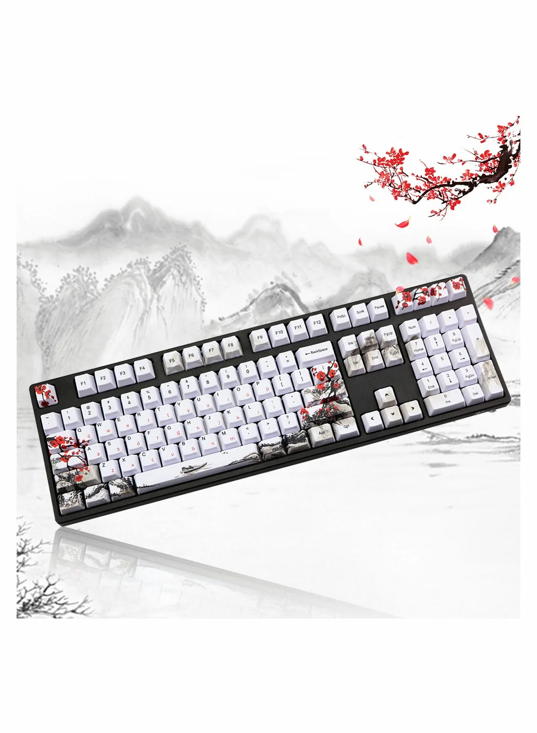 SOLARAE Mechanical Keyboard Keycap Set (110 Keys, PBT, Cherry Profile, Plum Blossom Pattern, Anti-Slip Texture) f7nxh