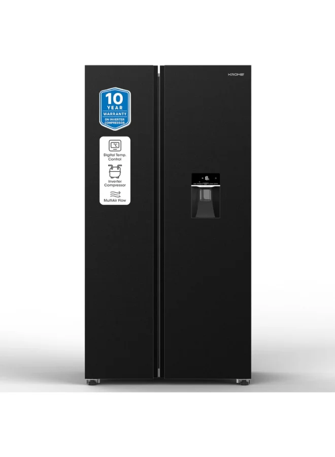 Krome 820L Side-by-Side Refrigerator with Inverter Compressor and LED Touch Control (Black, 820L) tnqxs
