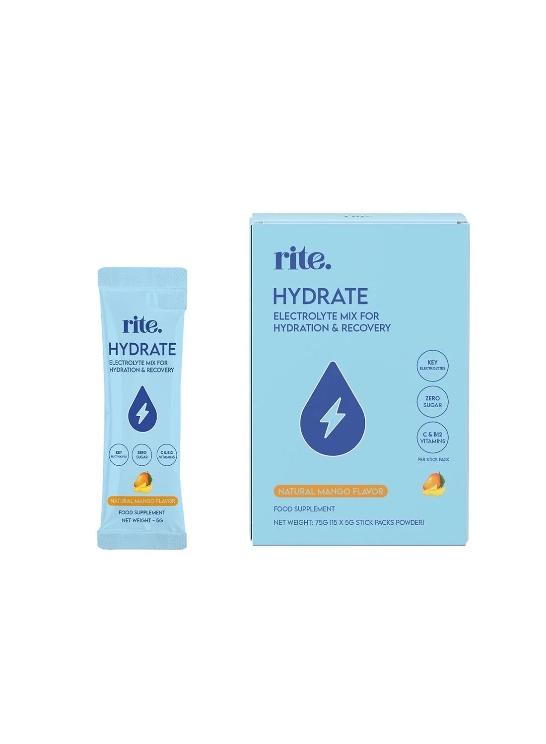 Rite Mango Hydrate Electrolyte Drink Mix with Vitamin C B12 Magnesium and Calcium (300g) rl4rc
