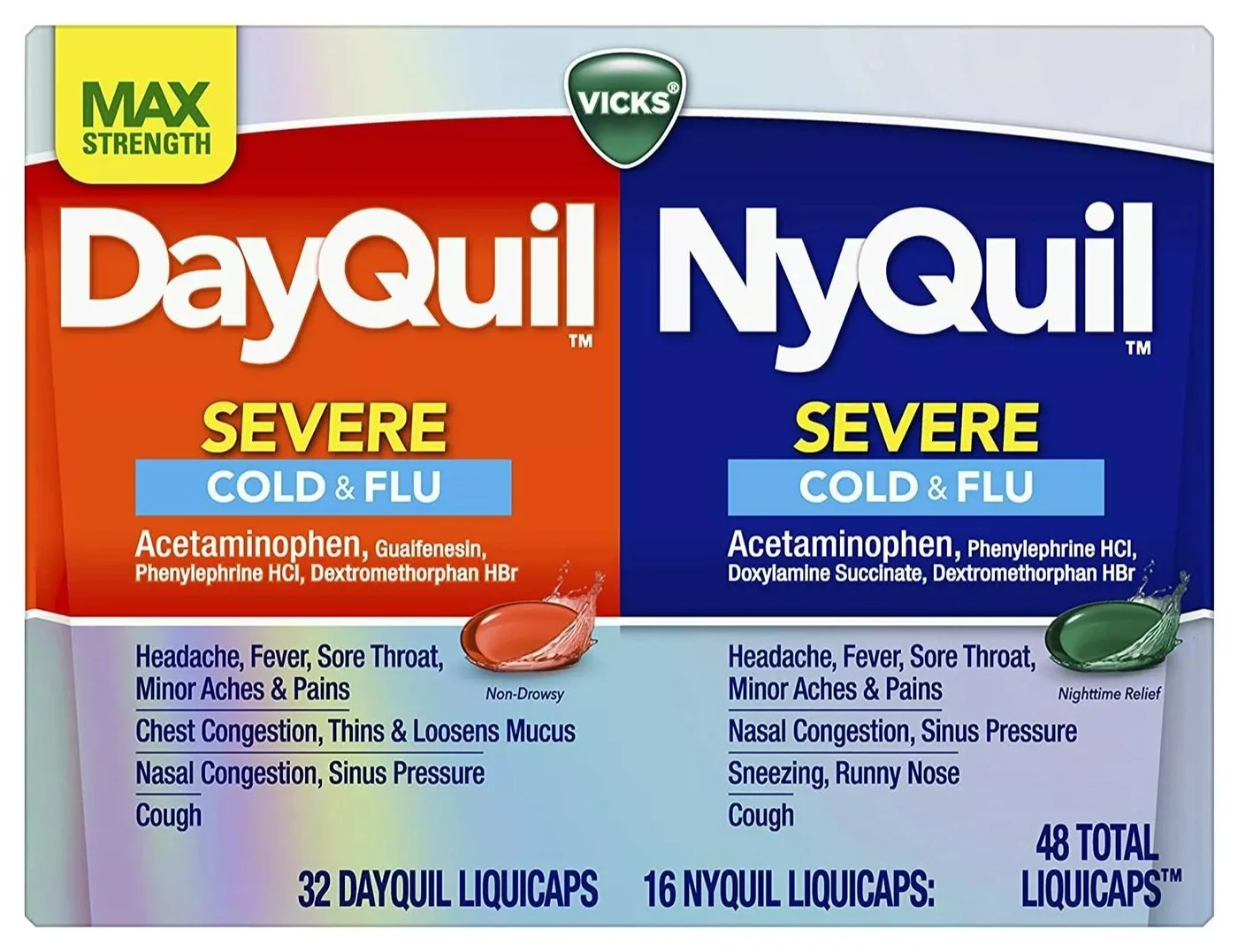 Premium Severe Cold and Flu Relief Liquicaps (Day and Night Formula, 48 Count) zs5zi