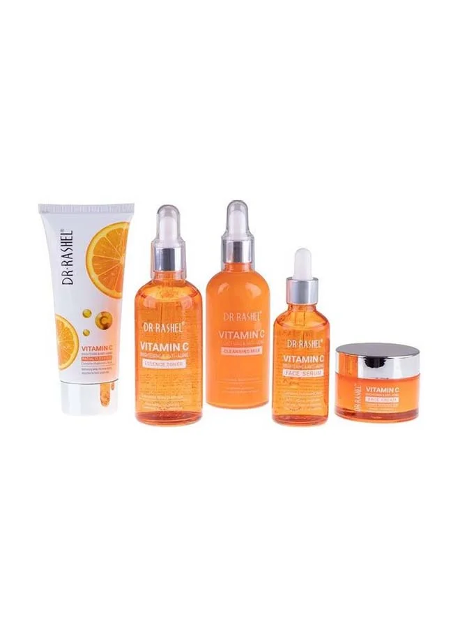 DR. RASHEL Vitamin C Brightening Skincare Routine Set (5-Piece Facial Cleanser, Cleansing Milk, Toner, Serum, Cream) 5nxu3