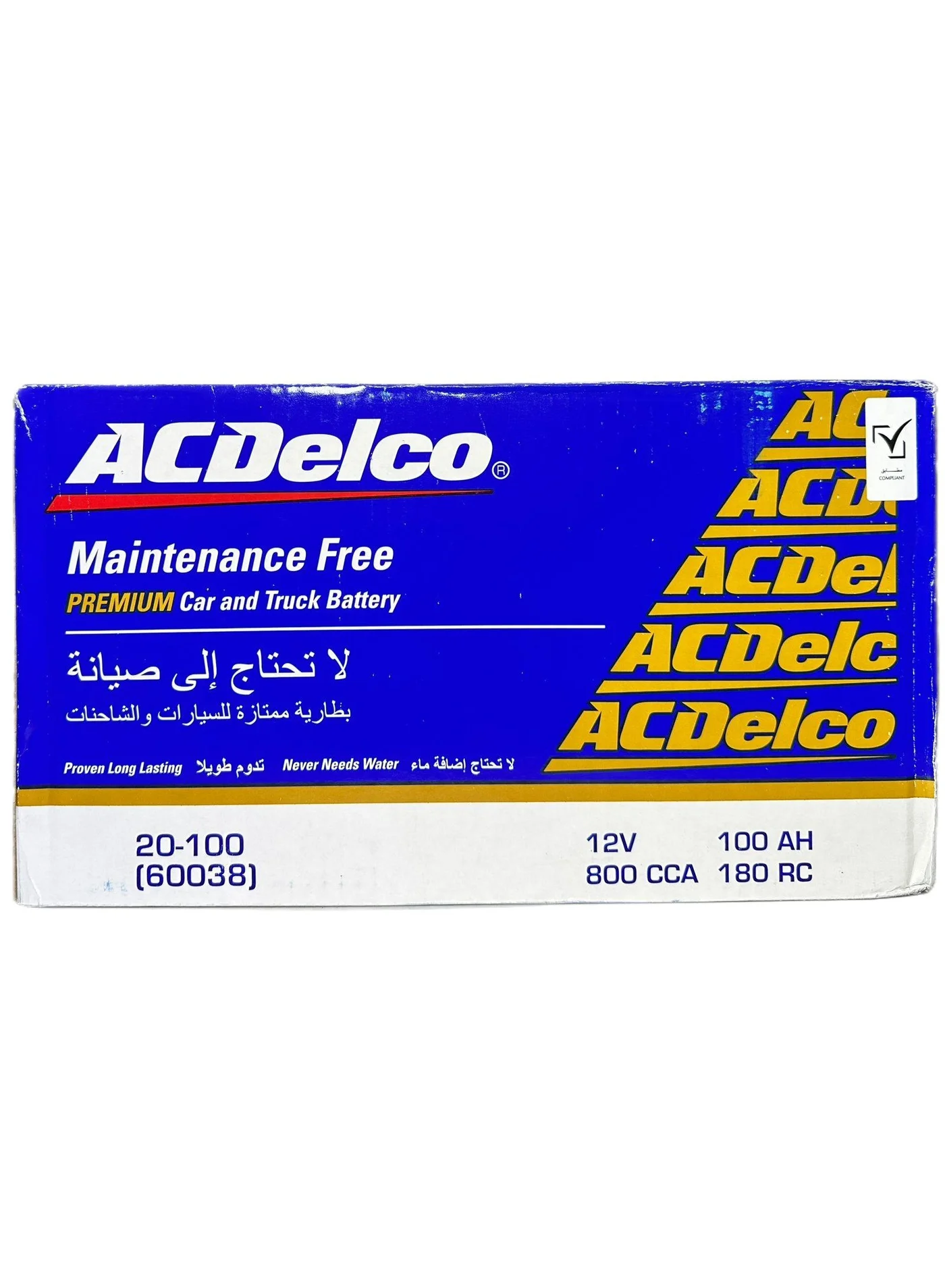 Ac Delco Car Battery 12V 100AH 60038 DIN100L Premium Maintenance-Free Lead-Acid Battery for Automotive Vehicles zttz6