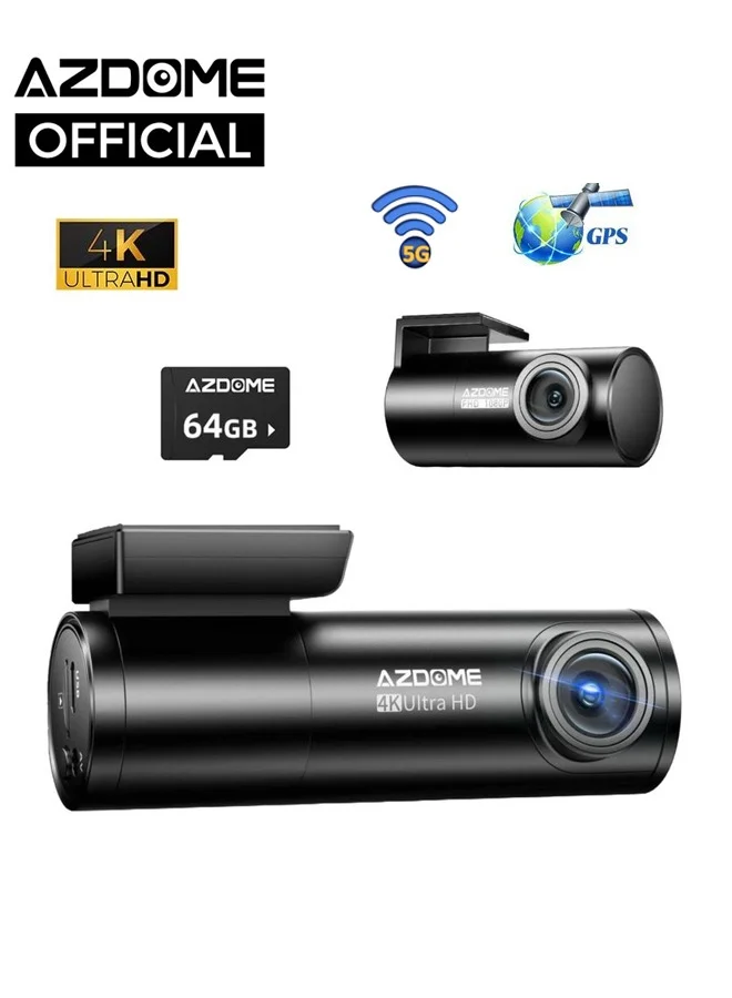 AZDOME M300S 4K Front and Rear Dashcam Dual Lens System with 64GB TF Card and Voice Control (Black, 64GB) hr0s4