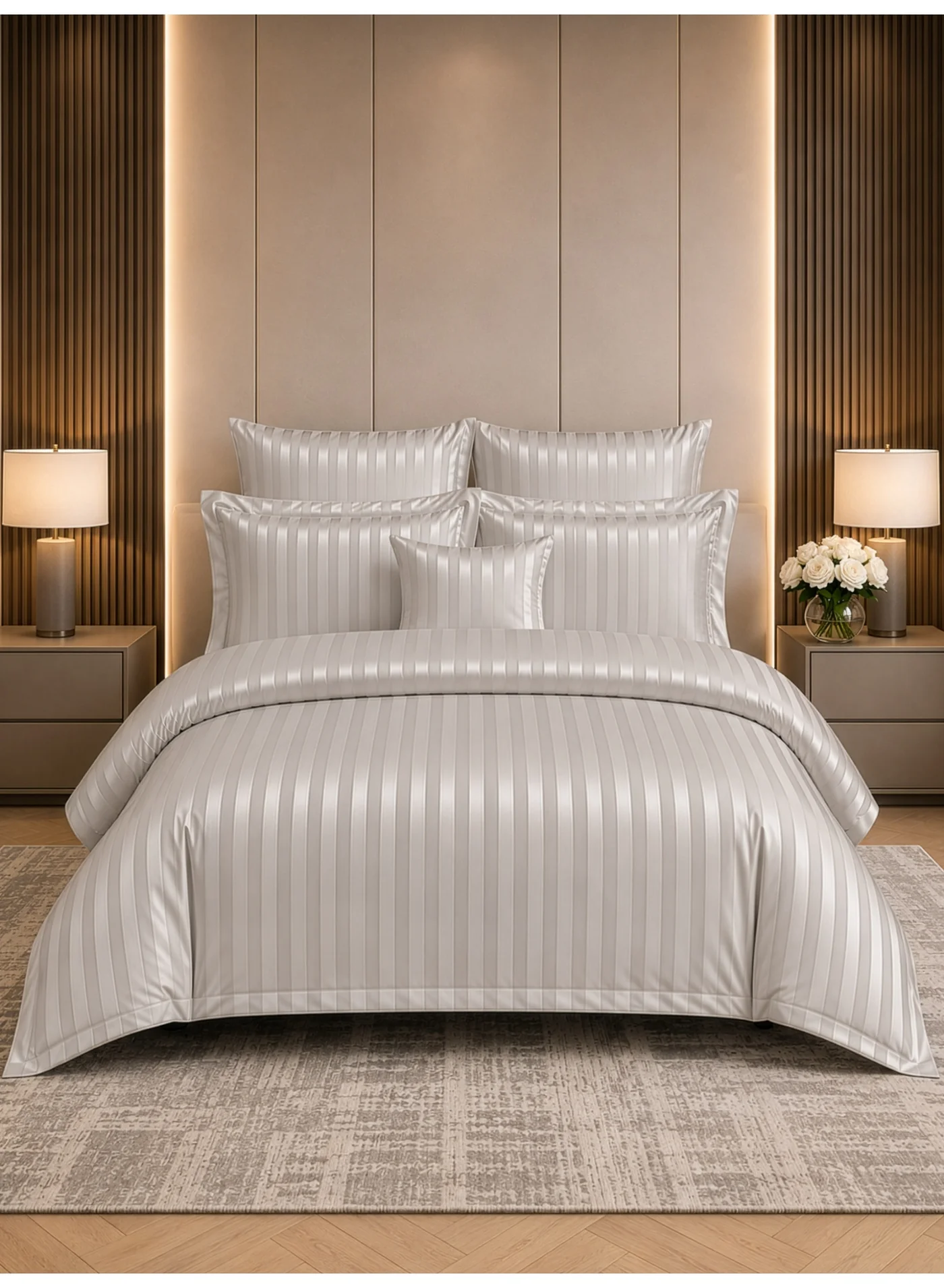 Donetella Hotel Striped Comforter Set 8-Piece King Size Bedding (200x200 cm, 350 GSM) zdic2