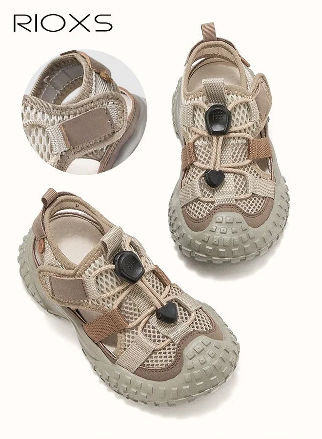 RIOXS Kids Water Shoes Breathable Mesh Sandals Non-Slip Lightweight Sports Footwear for Beach and Pool (Khaki, Toddler) uv15j