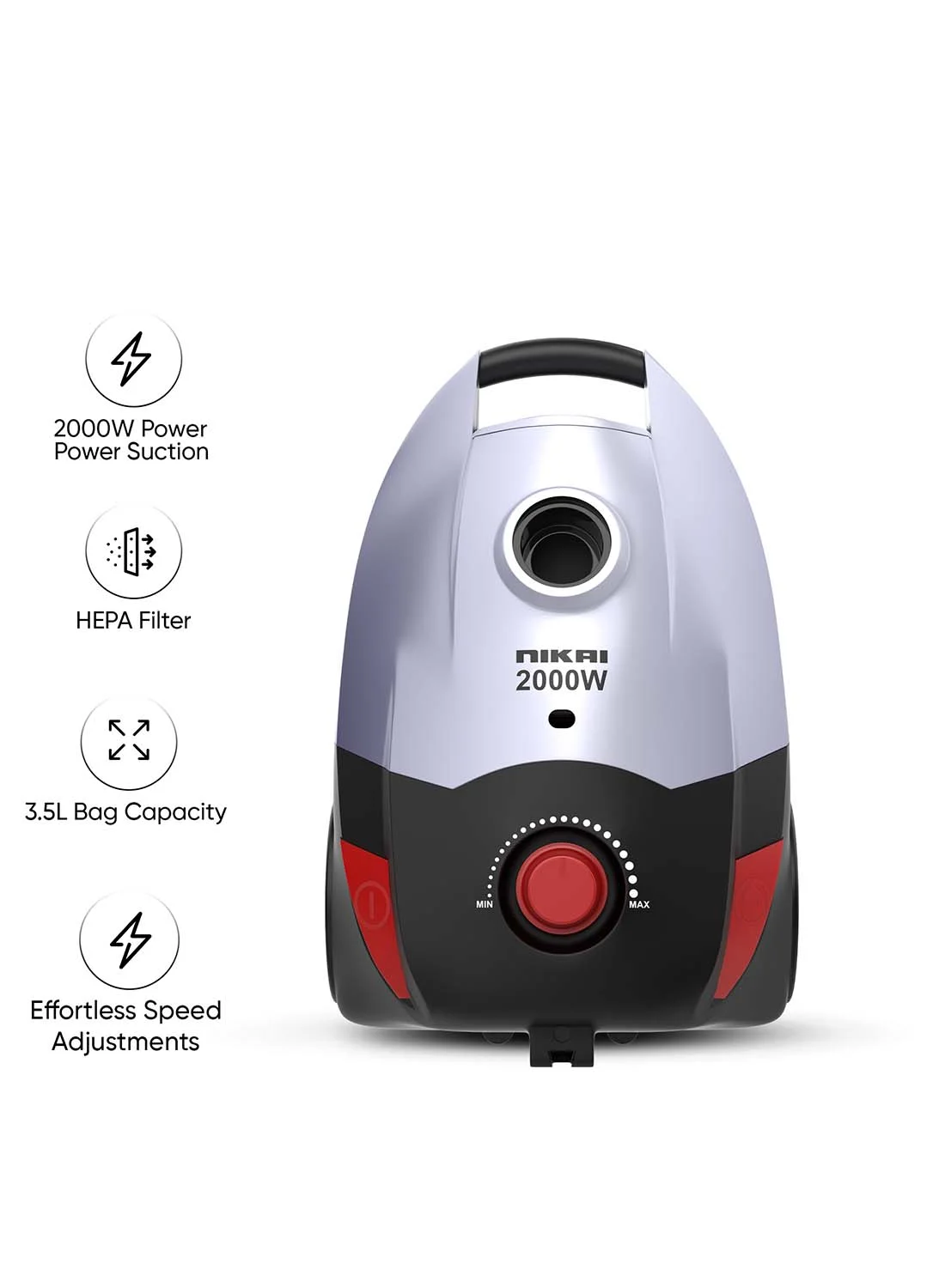 Nikai Vacuum Cleaner High Suction Power with HEPA Filter and Multipurpose Brush for Home and Office (Black, 3.5 L, 2000 W) lk5gg
