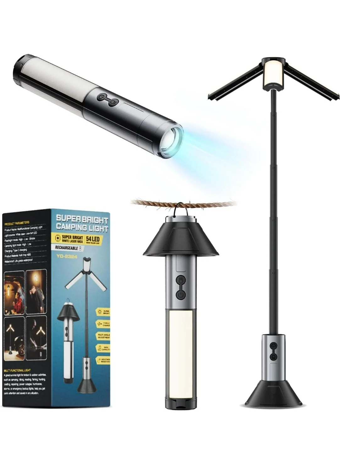 Pikengenus Foldable Camping Lantern Rechargeable Telescopic Tent Light Waterproof Outdoor Lamp with Detachable Lampshade (3000mAh) 5fq33