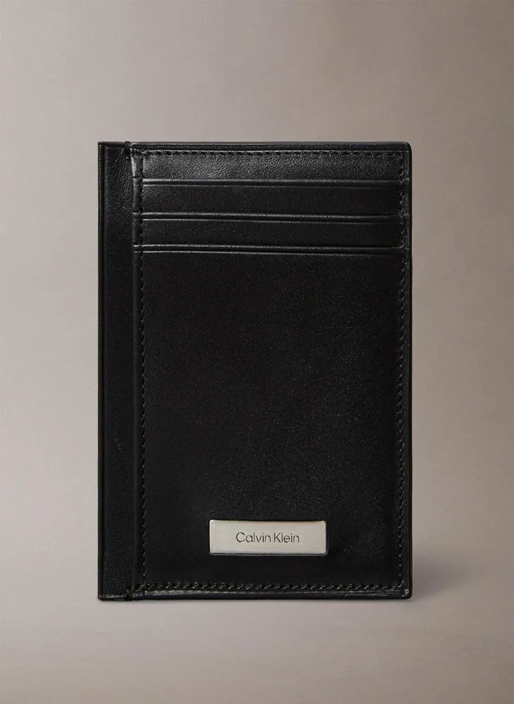 Premium Leather Plaque Card Case Slim Minimalist Wallet for Men (Black, 10 cm) kpalh