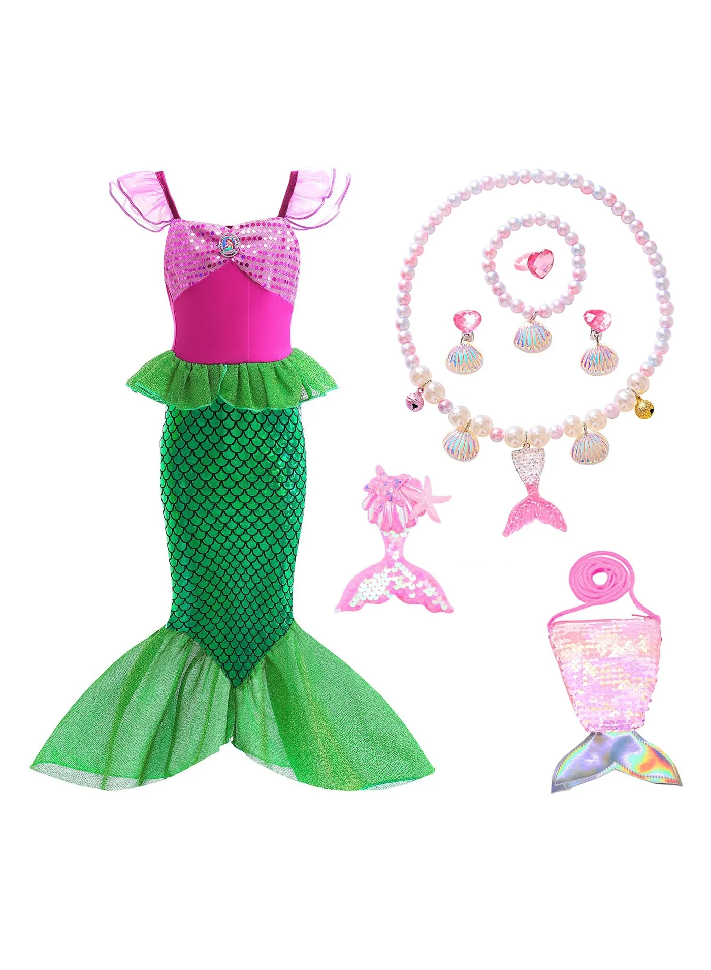 VUCATIN Mermaid Princess Costume Dress Set for Girls with Accessories (Multicolor, Kids) kv5mg