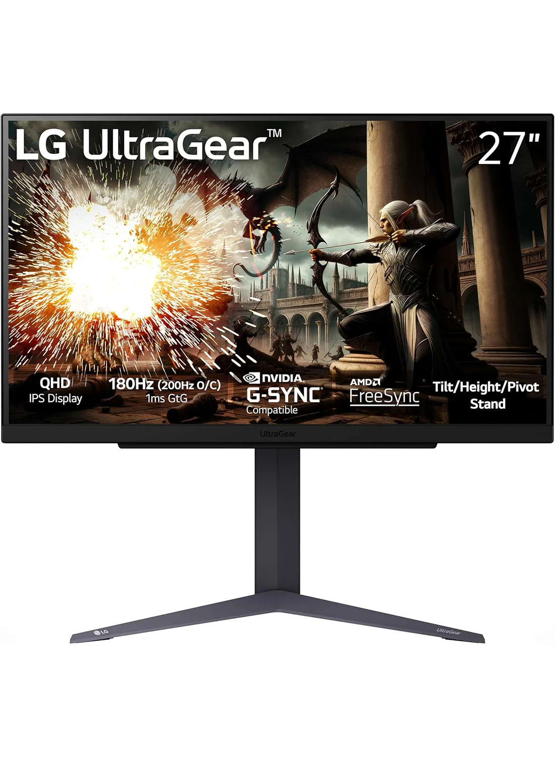 Premium 27-inch QHD Gaming Monitor IPS Display 180Hz Refresh Rate 1ms Response Time (Black, 27-inch) fou2d