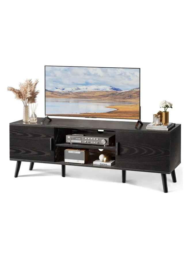 Keke TV Cabinet with Adjustable Shelf and Solid Wood Feet (Black, 120 cm) 32mzf