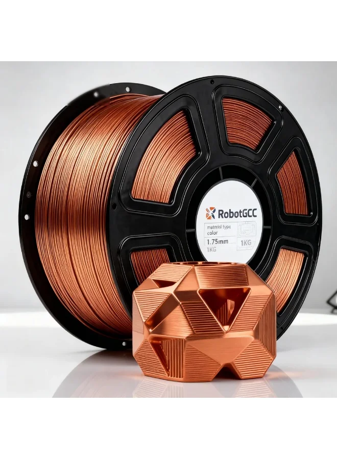Robotgcc Silk PLA 3D Printer Filament (Copper, 1.75mm, 1kg) Metallic Glossy Finish High Precision FDM Material 3on4b