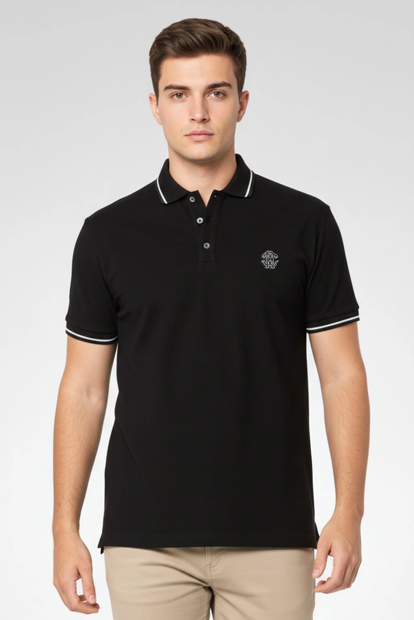 Premium Men Regular Fit Embroidered Logo Short Sleeve Polo Shirt (Black, Large) u4vp2