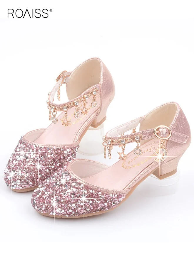 Roaiss Girls Glitter Mary Jane Dress Shoes Low Heel Princess Footwear for Parties and Weddings (Silver, 20 cm) 2w1e9