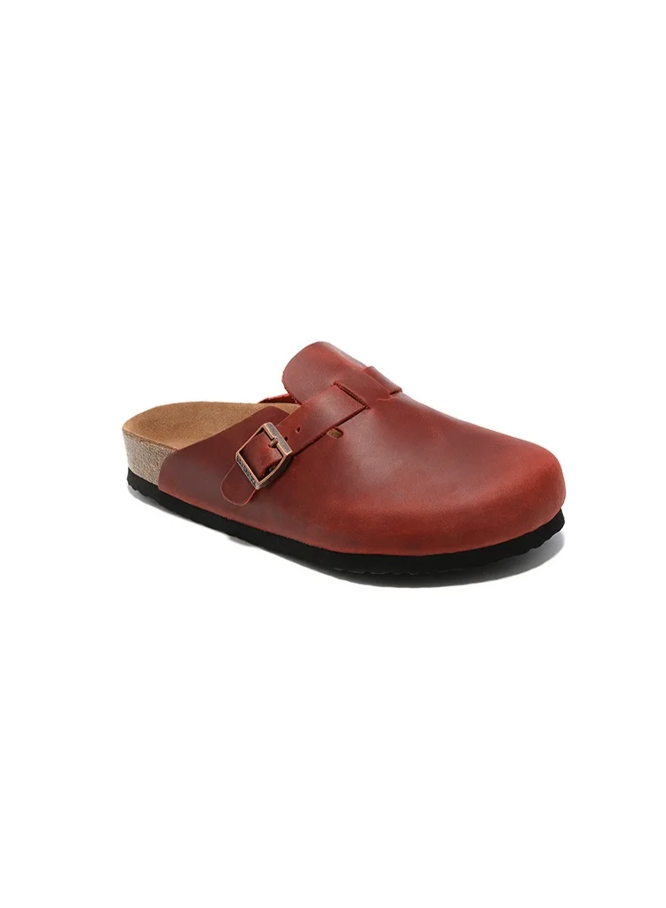Premium Oiled Leather Clogs Unisex Slip-On Footwear with Adjustable Buckle (Brown, 40 EU) gcal0