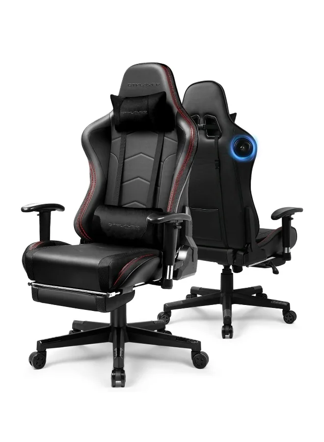 Premium Ergonomic Gaming Chair with Bluetooth Speakers and Footrest (Black, Adjustable) zupz8
