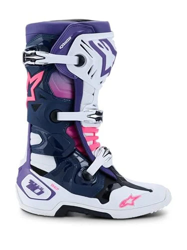 Professional Motocross Racing Boots High-Performance Off-Road Protective Footwear (White, Violet, Navy, Pink, Size 13) wqqdz