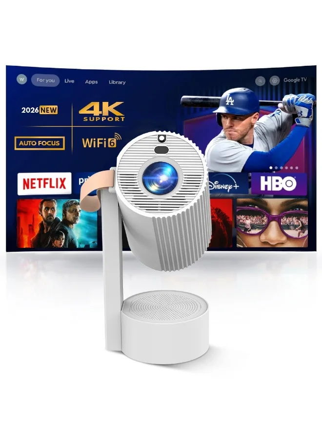 Wownect Smart 4K Android Projector with Auto Focus and Keystone Correction (White, 10W Speaker) gpybb