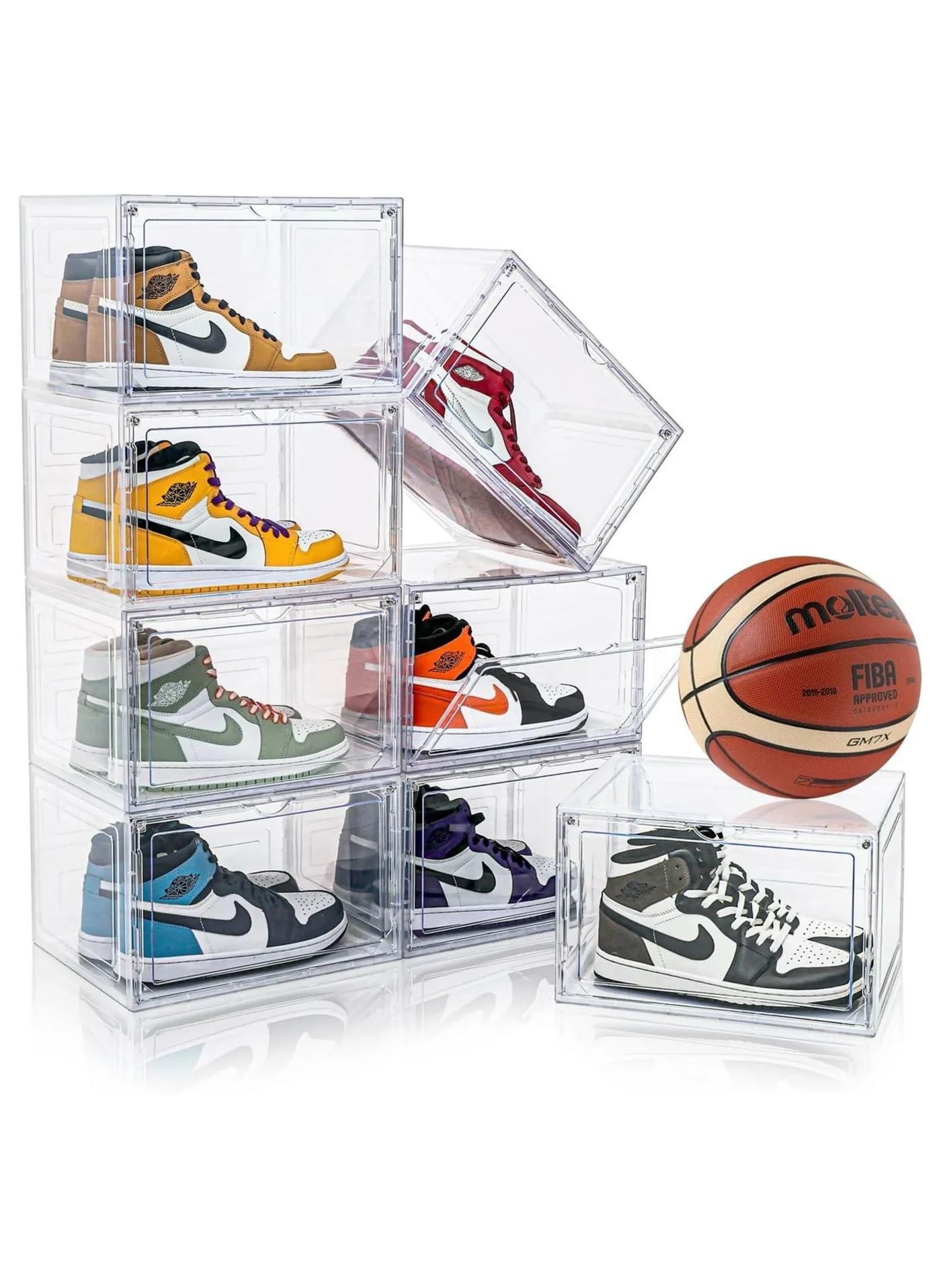 ZIMNEST 8-Piece Stackable Shoe Storage Box Set, Clear Plastic Organizer Containers with Lids for Home Closet Organization (34.5 x 27 x 19 cm) xvln5