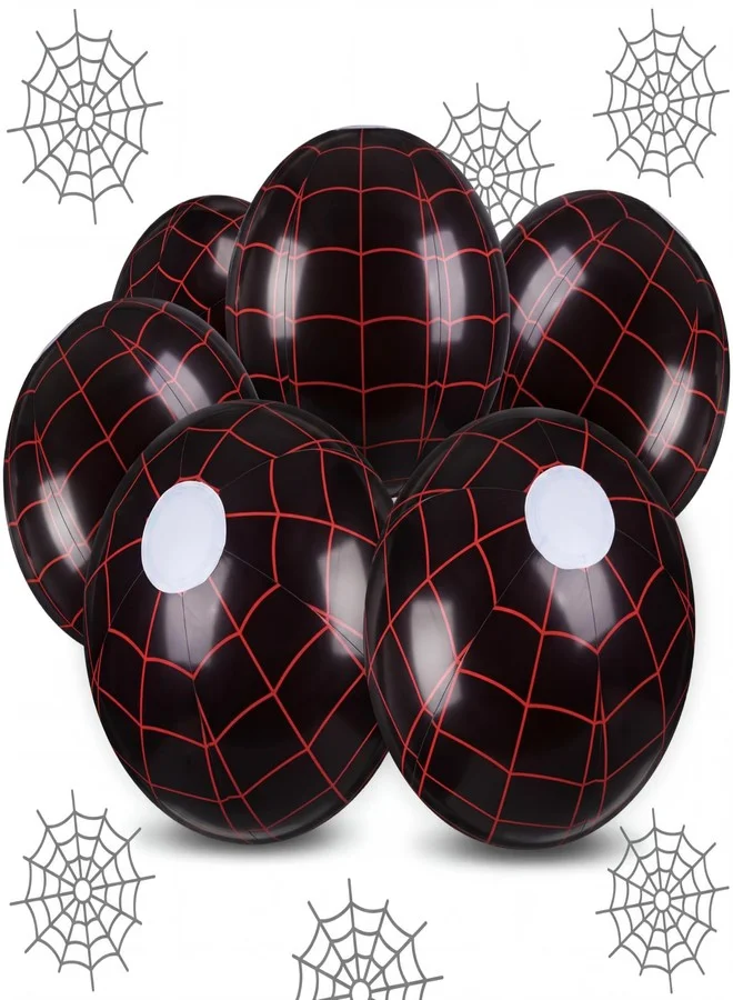 Soulchen Spider Web Inflatable Beach Ball Set for Kids Summer Pool Party Games (Black, 6 Pack, 20 cm) imrmd