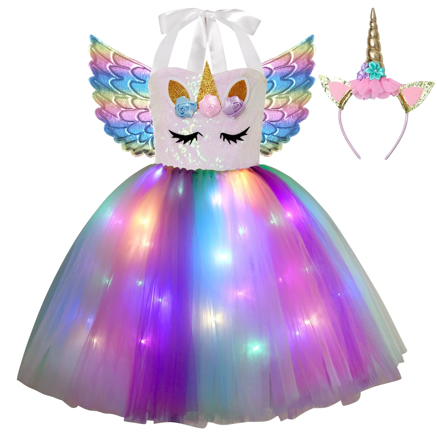 Unicorn Princess LED Light Up Tutu Costume for Girls (Multicolor, Kids) z3wfj
