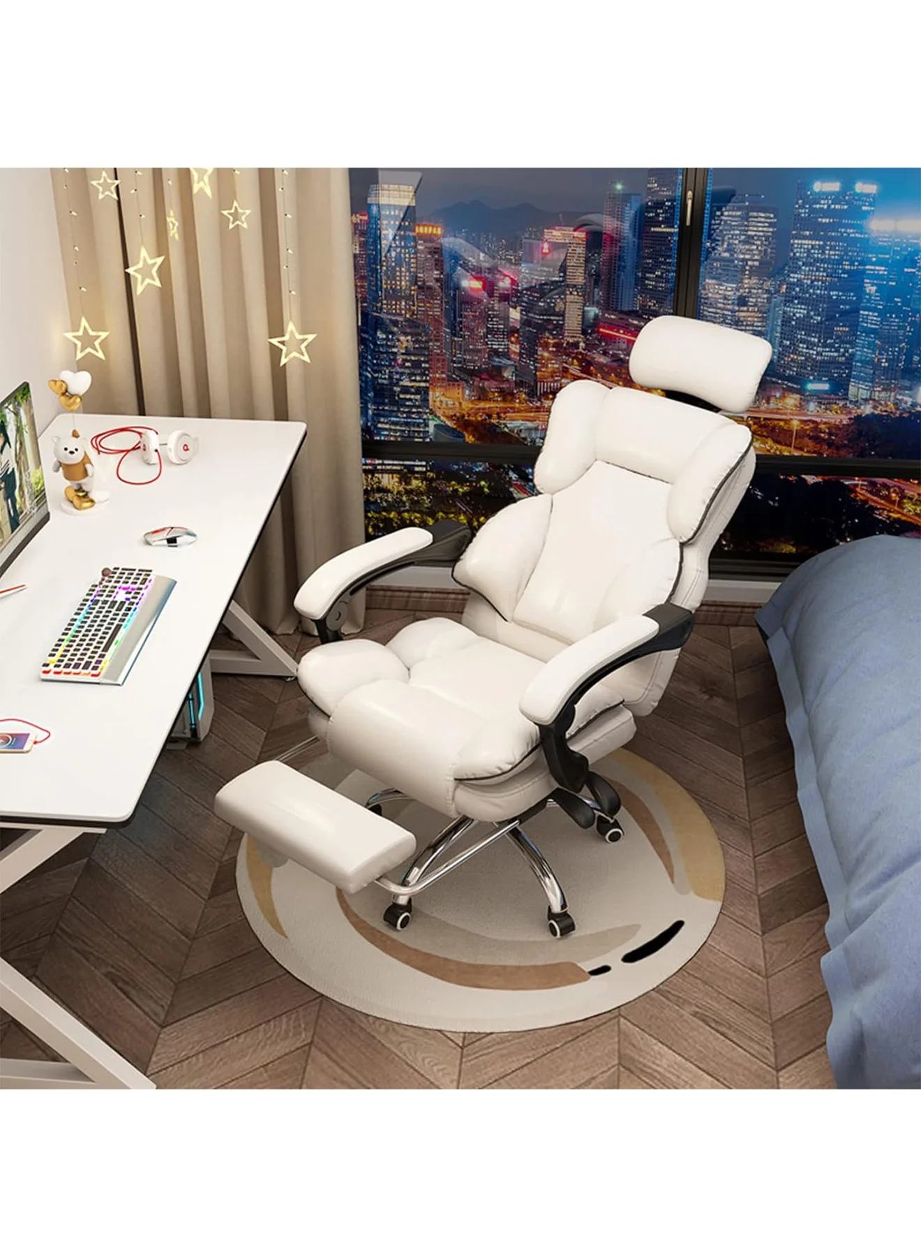 GT-Wheel Ergonomic High Back Gaming Office Chair with Lumbar Support and Retractable Footrest (Black, 125 cm) 4jp7l