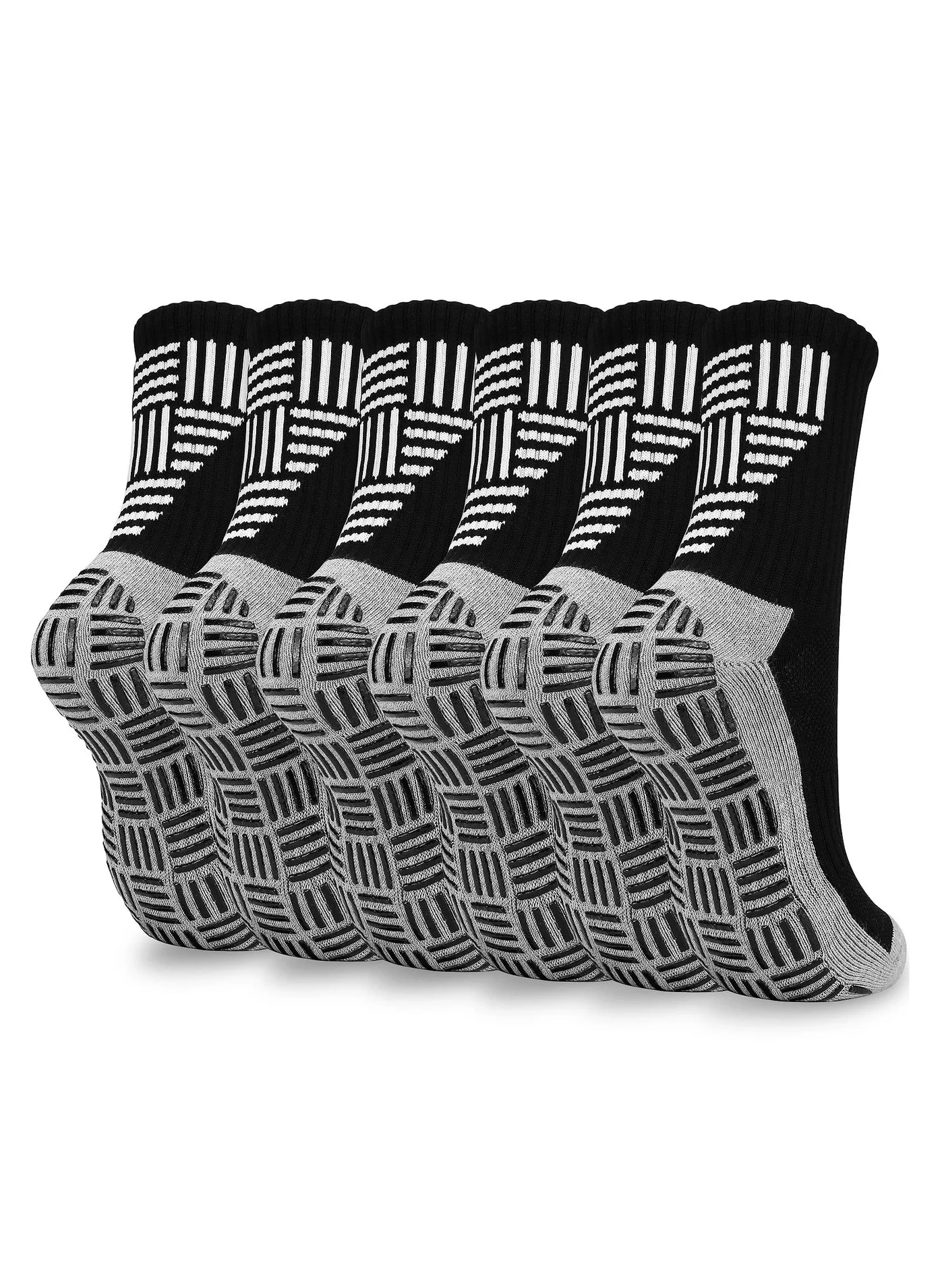 SYOSI Non-Slip Grip Sports Socks for Men, Cushioned Athletic Football Trainer Socks with Rubber Dots (Black, 3 Pairs, Size 9-12) wcxhi