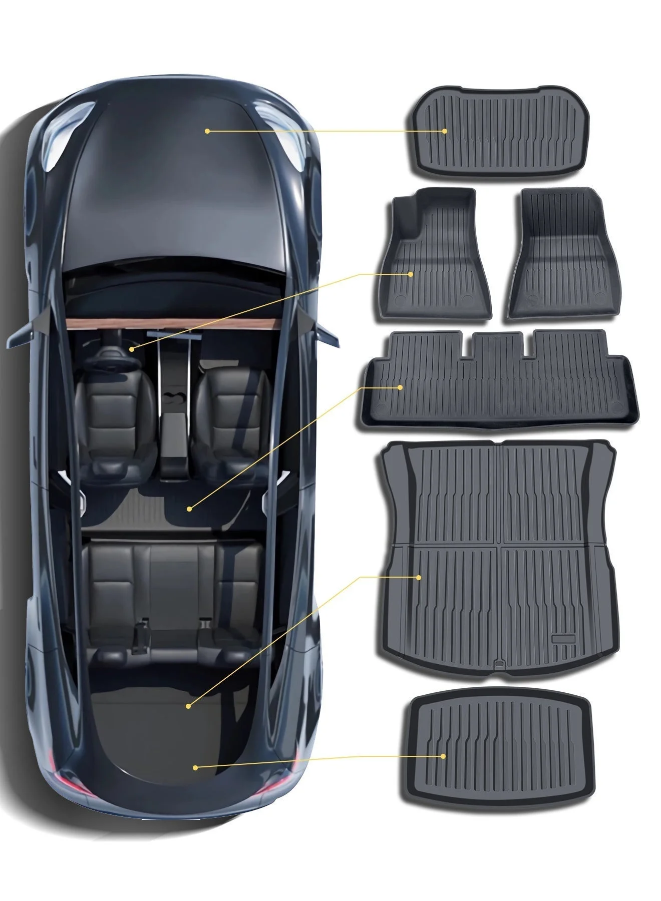 CHIYLE All-Weather Floor Mats and Cargo Liner Set for Electric Sedan (Black, 6 PCS) re0q7