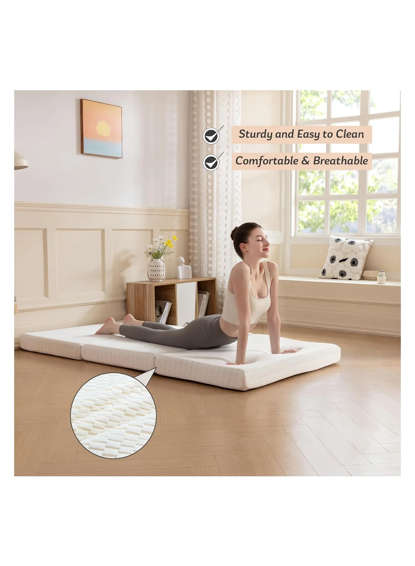 Premium Portable Folding Mattress with Soft Satin Fabric (White, 180x90x10 cm) wl6cq