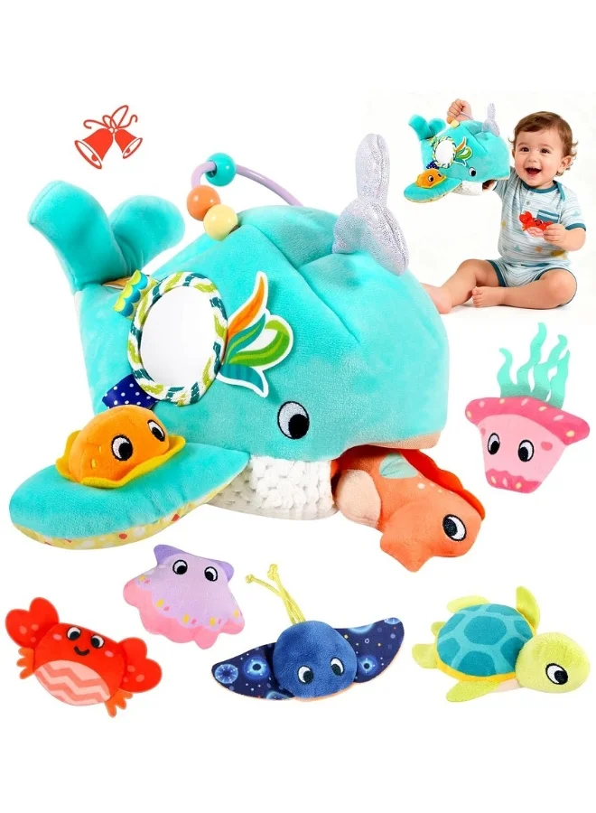 SUZZ Soft Ocean Adventure Sensory Toy for Infants Montessori Activity Set with Rattle Crinkle Mirror and Squeaker (15 cm) h4g9v